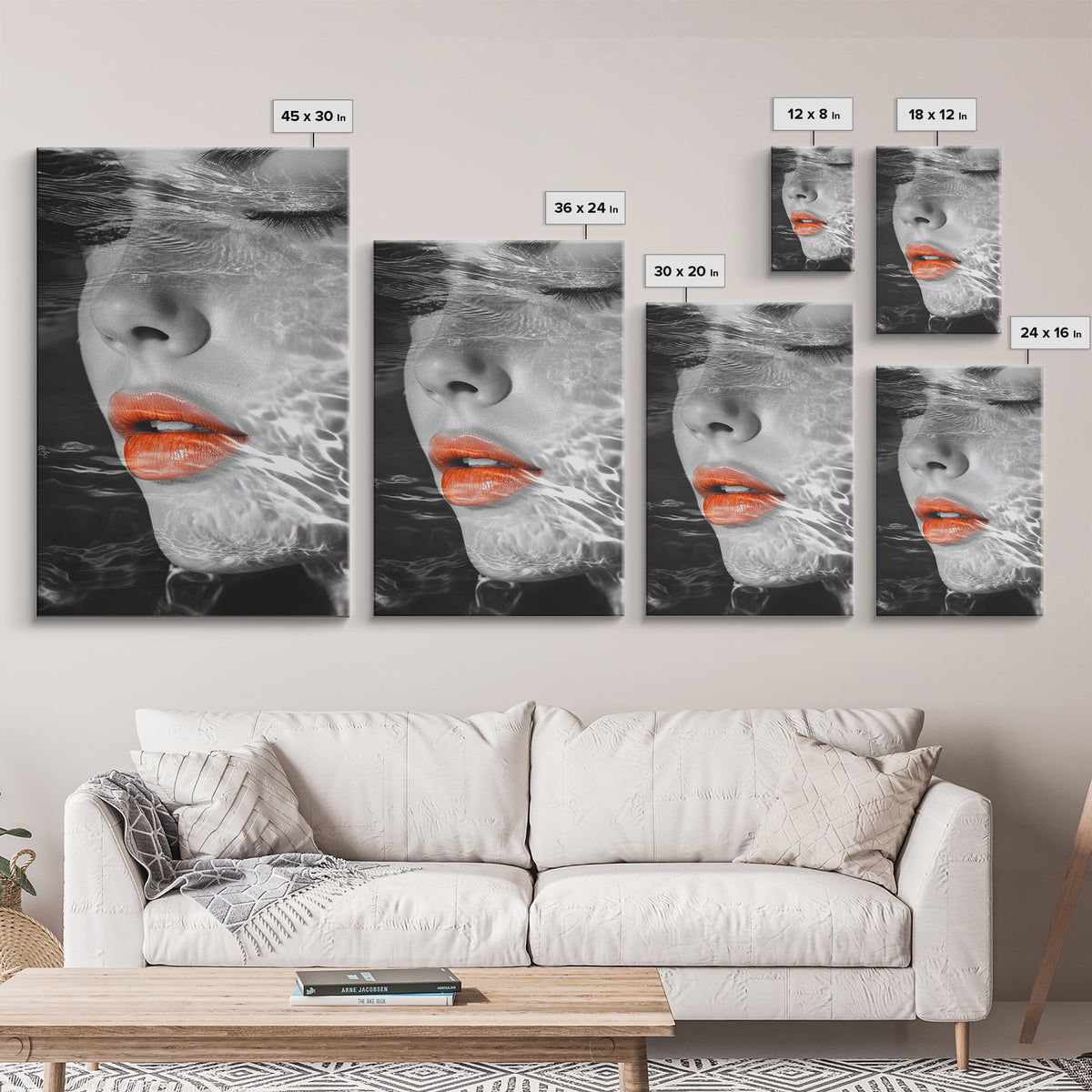 Water Reflection, Female Portrait, Surreal Woman, Canvas Print, Modern Glam Art, Moody Bathroom Decor, Feminine Art, Dreamy Aesthetic