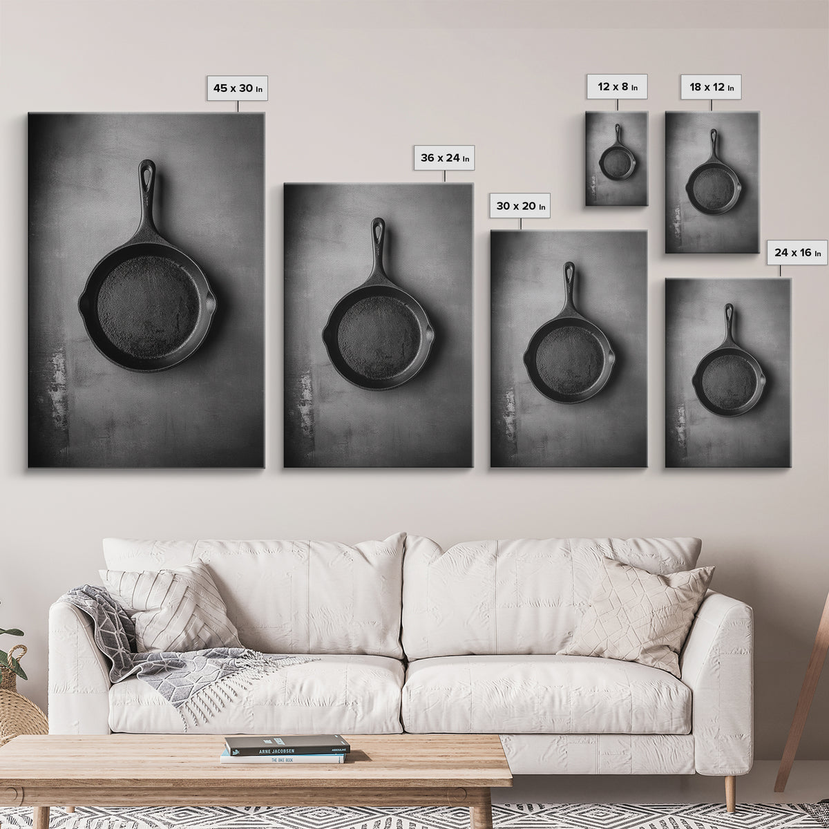 Cast Iron Pan, Rustic Kitchen, Black White Still Life, Framed Canvas Print, Kitchen Wall Art, Farmhouse Cooking Decor, Chef Gift Idea