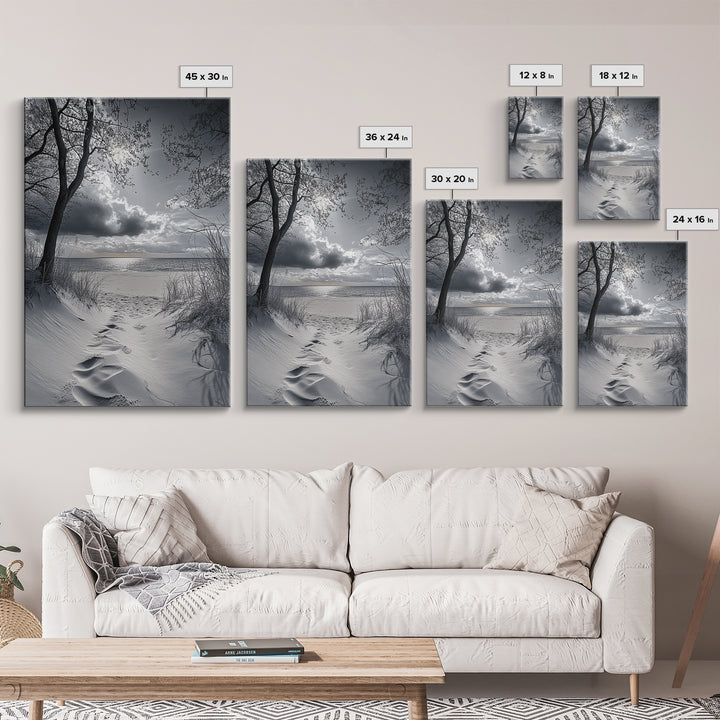 Beach Dunes Sunset, Seaside Escape, Quiet Shore Path, Coastal Calm, Framed Canvas Print, neutral coastal art,  bathroom wall decor