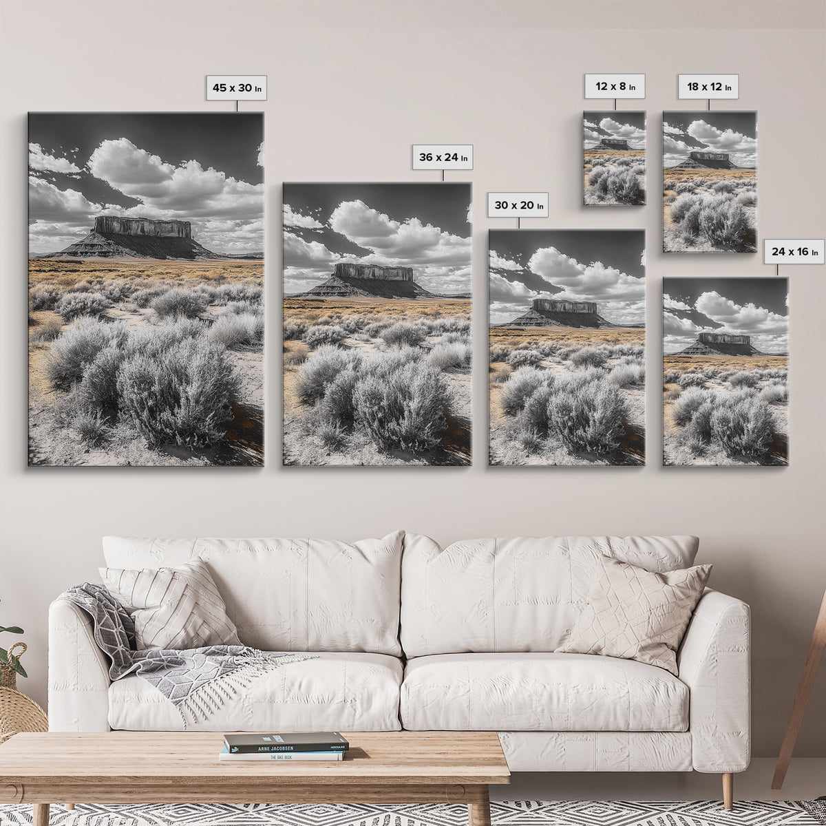 Desert Plateau View, Western Landscape Art, Rustic Nature Decor, Yellow Sagebrush, Framed Canvas Print, Southwestern Living Room Art