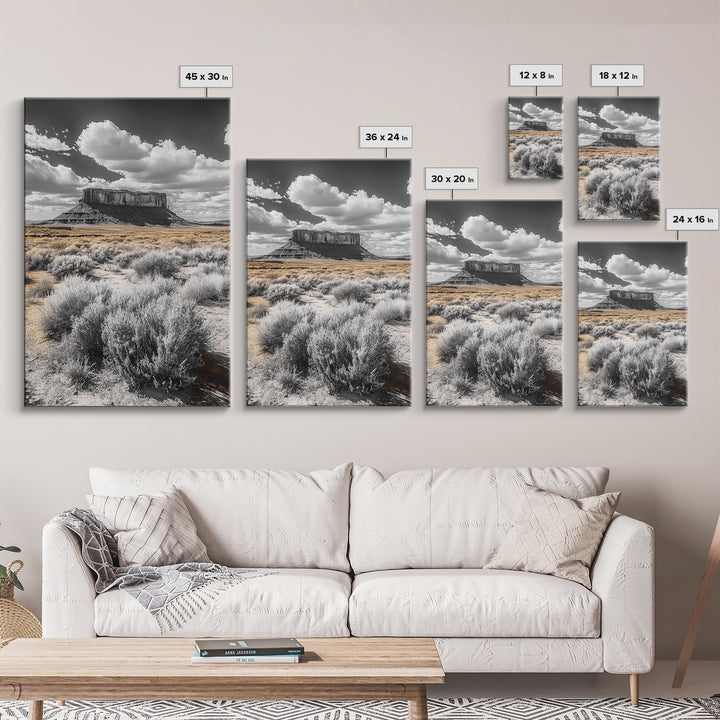 Desert Plateau View, Western Landscape Art, Rustic Nature Decor, Yellow Sagebrush, Framed Canvas Print, Southwestern Living Room Art