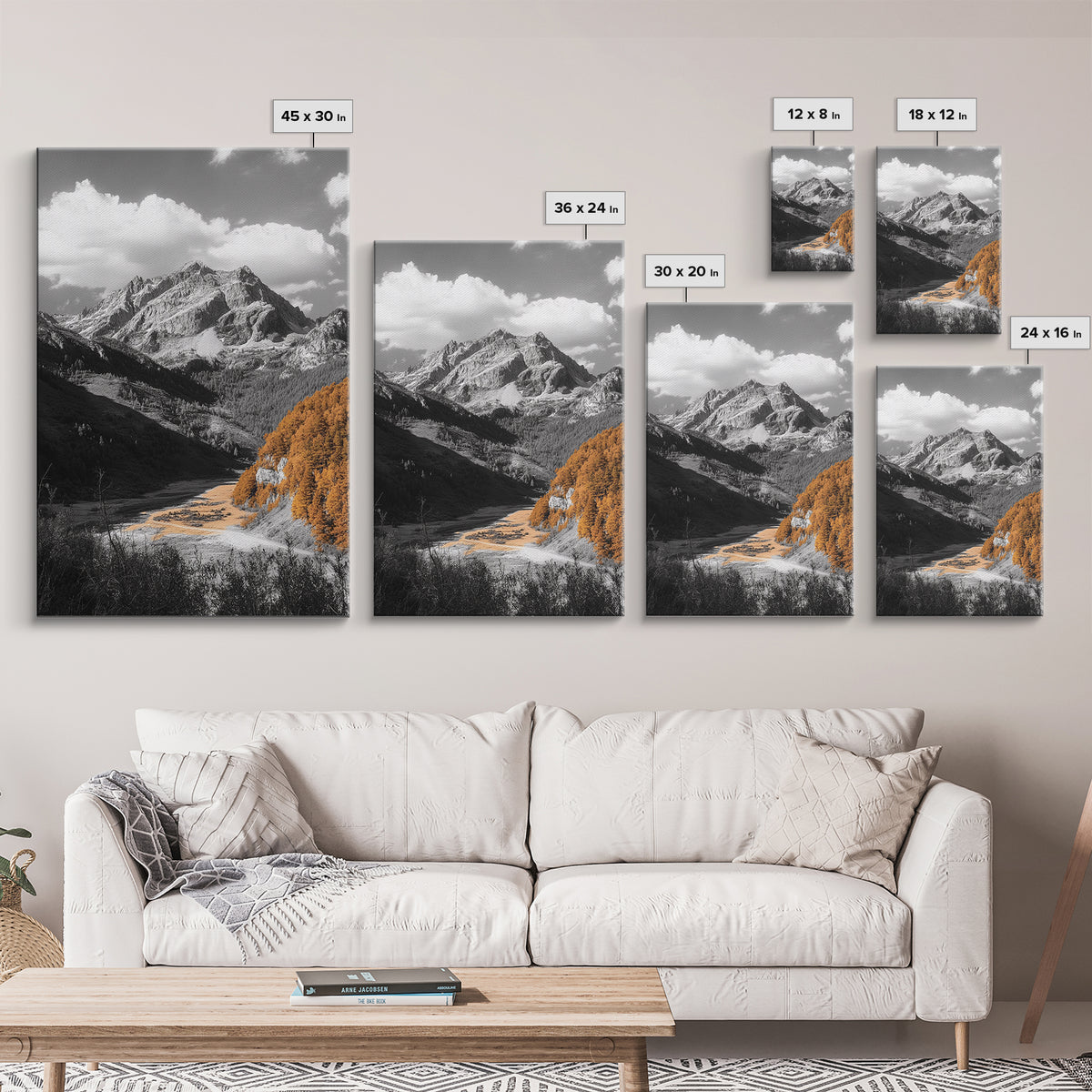 Autumn Valley Glow, Mountain View, Fall Landscape Photography, Framed Canvas Print, Living Room Wall Art, Rustic Farmhouse Style