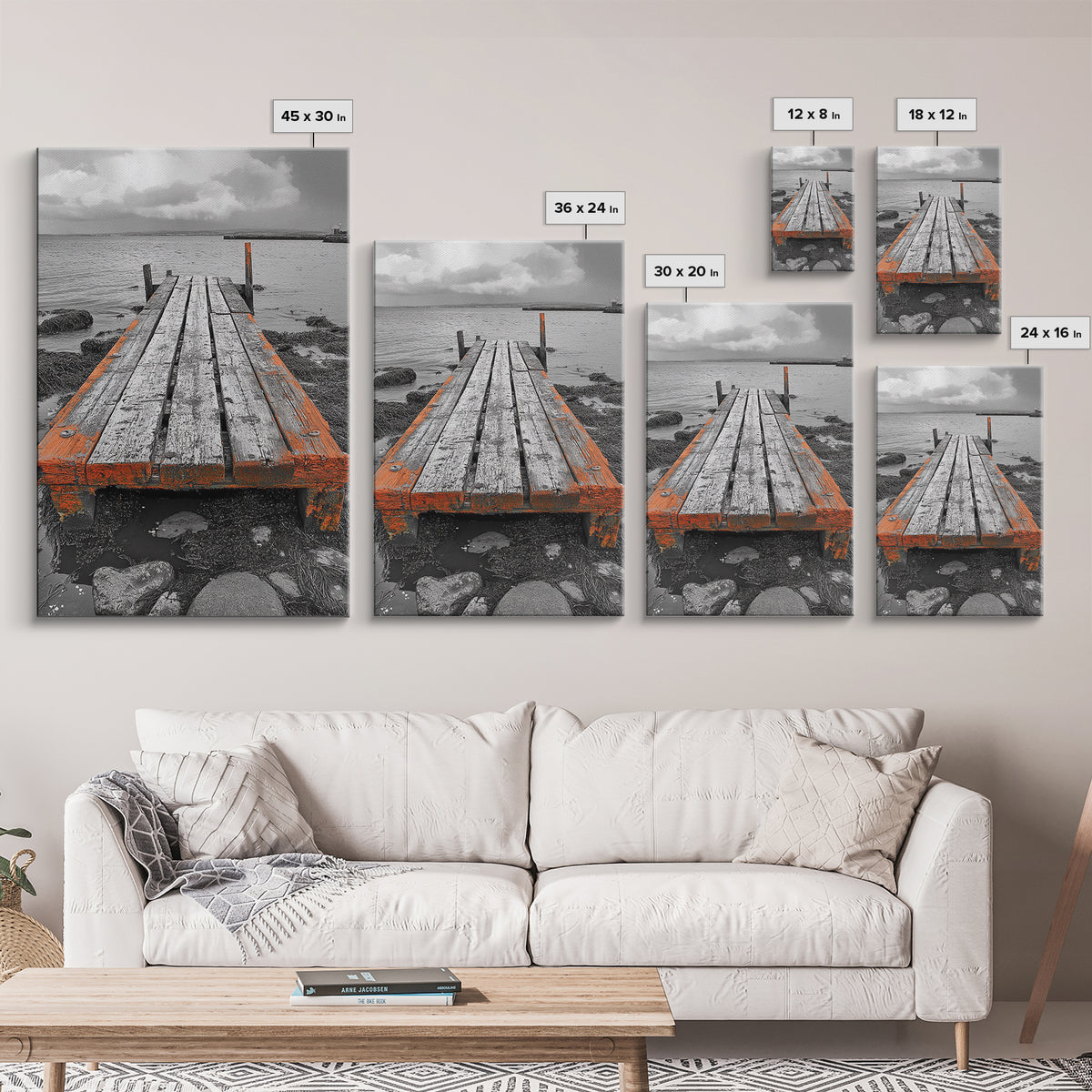 Rustic Dock, Seaside Escape, Coastal Pier, Nautical Wood, Canvas Print, Lake House Decor, Farmhouse Style, Living Room Wall Art
