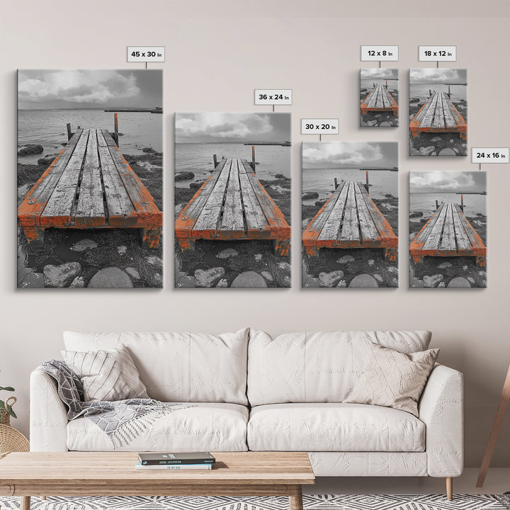 Rustic Dock, Seaside Escape, Coastal Pier, Nautical Wood, Canvas Print, Lake House Decor, Farmhouse Style, Living Room Wall Art