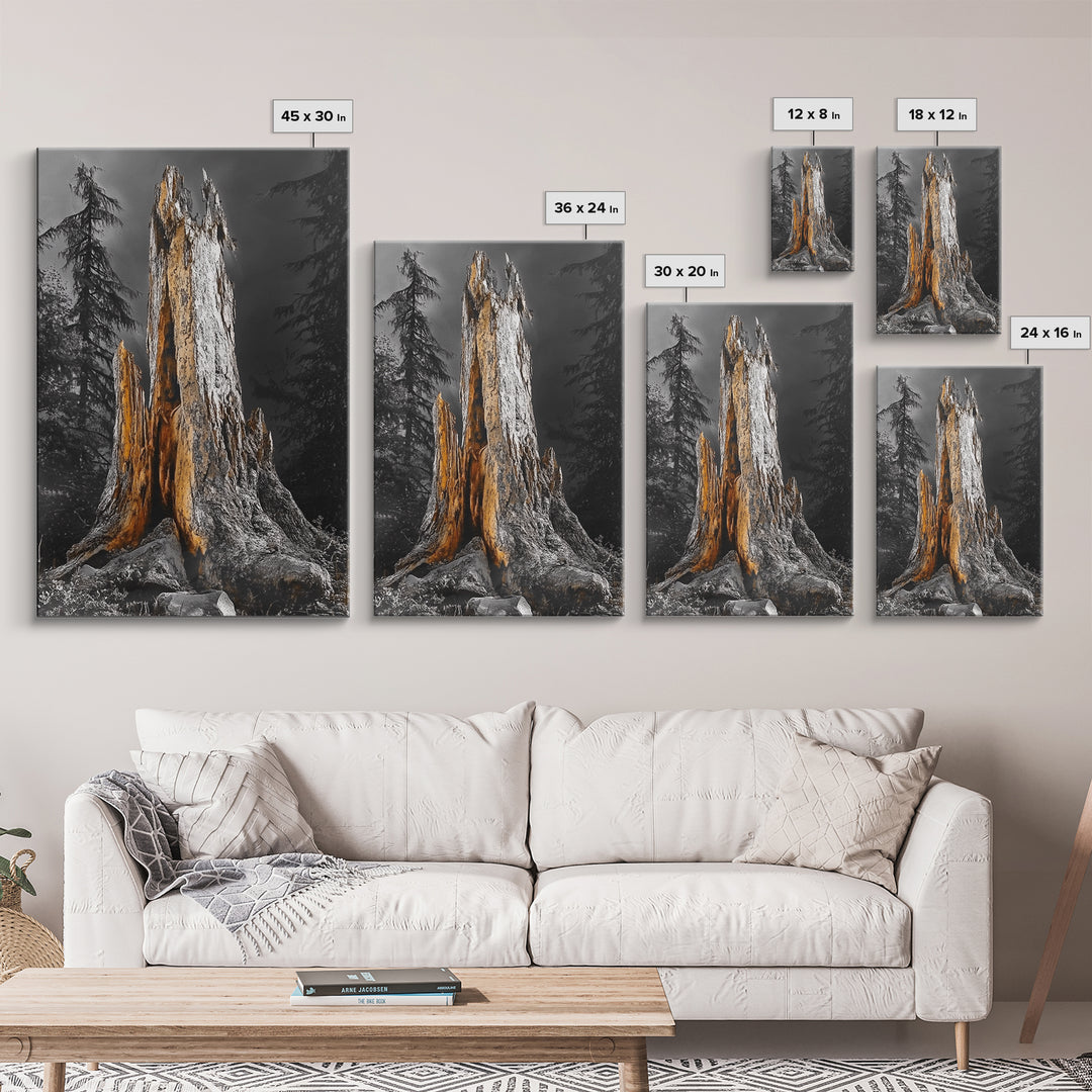 Forest Stump, Enchanted Tree, Woodland Nature, Autumn Mood, Framed Canvas Print, Rustic Wall Art, Cabin Decor, Fall Wall Accent
