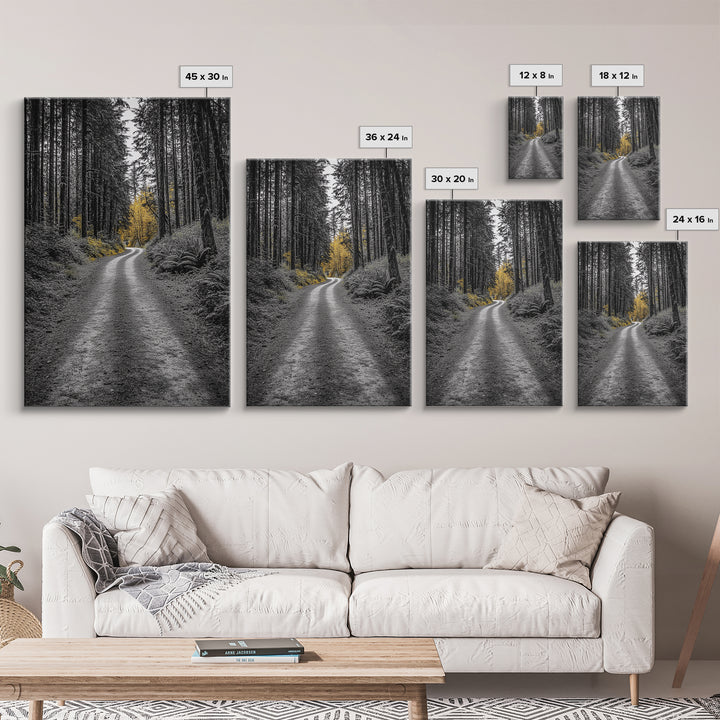 Forest Path, Yellow Trees, Autumn Trail, Framed Canvas Print, Fall Wall Art, Woodland Nature Decor, Cozy Home Accent, Entryway Artwork