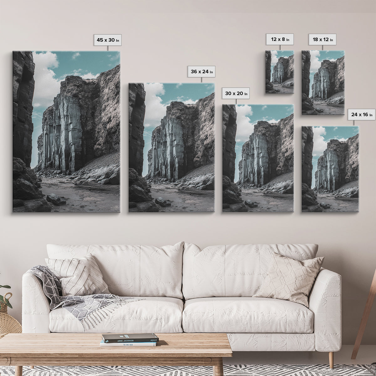 Canyon Rocks, Earth Tones, Cliff Path, Scenic Sky, Framed Canvas Print modern rustic art, desert wall decor, hallway landscape canvas