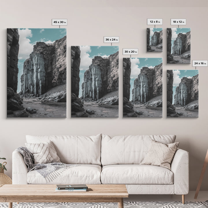 Canyon Rocks, Earth Tones, Cliff Path, Scenic Sky, Framed Canvas Print modern rustic art, desert wall decor, hallway landscape canvas