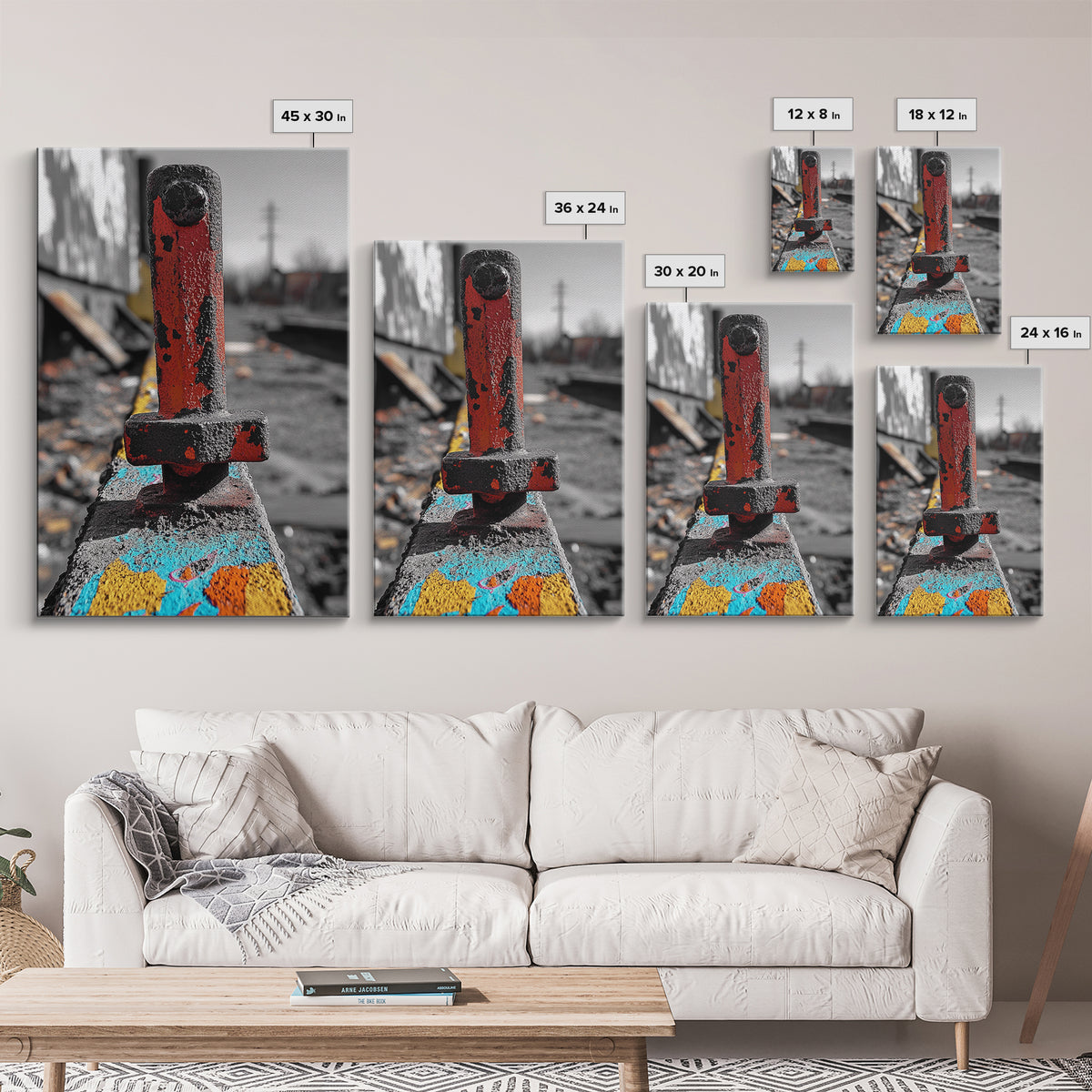 Red Peg, Graffiti Steel, Urban Rust Texture, Canvas Print, Industrial Wall Art, Modern Loft Decor, Urban Decay Photography