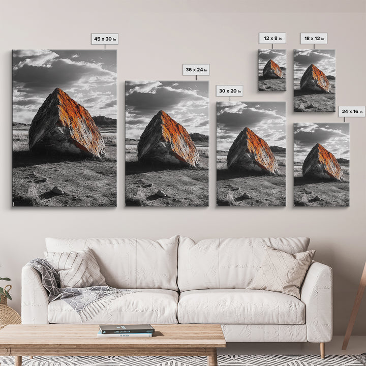 Red Rock, Sunset Boulders, Wild West Plains, Canvas Print, Desert Landscape Art, Living Room Wall Decor, Nature Photography