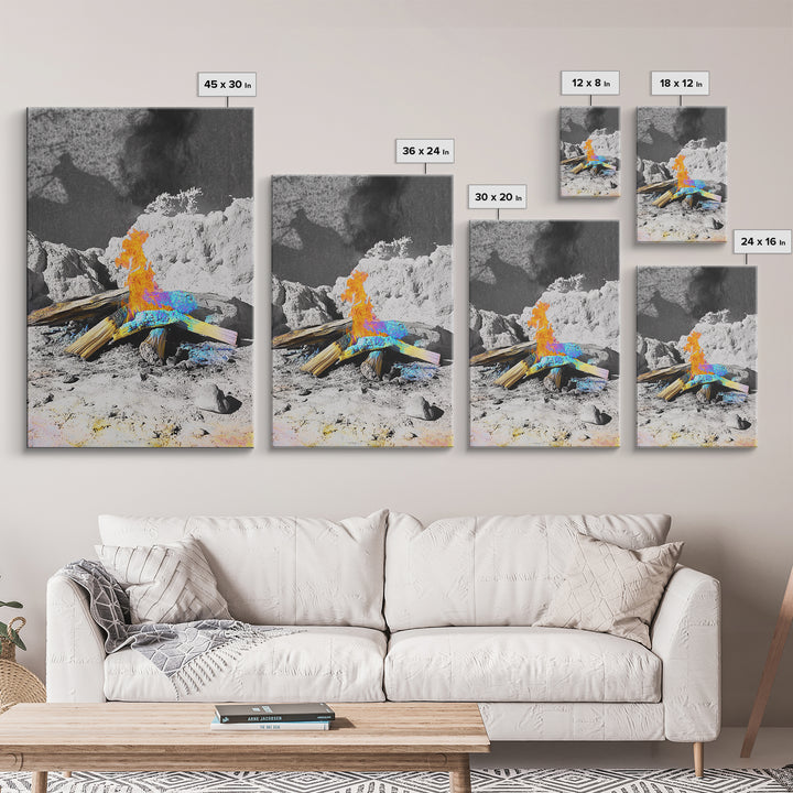Psychedelic Fire, Abstract Flame, Desert Art, Canvas Print, Surreal Wall Decor, Boho Style, Dorm Wall Art, Trippy Nature Art