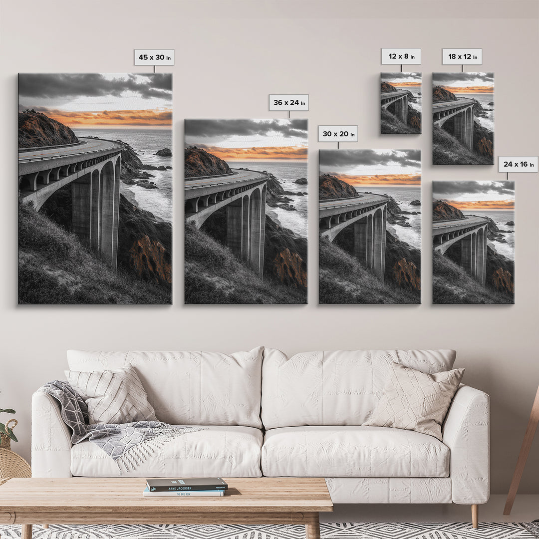 Coastal Highway, Sunset Drive, Scenic Bridge, Canvas Print, Road Trip Wall Art, Adventure Landscape Art, Living Room Statement Piece