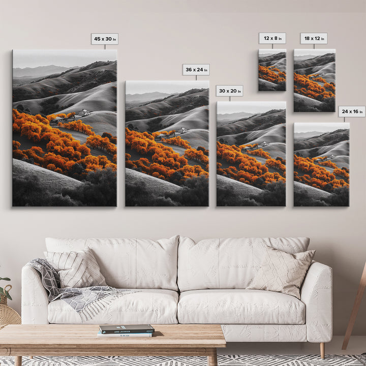 Autumn Hills, Vibrant Trees, Countryside View, Framed Canvas Print, Fall Landscape Art, Farmhouse Decor, Cozy Living Room Accent