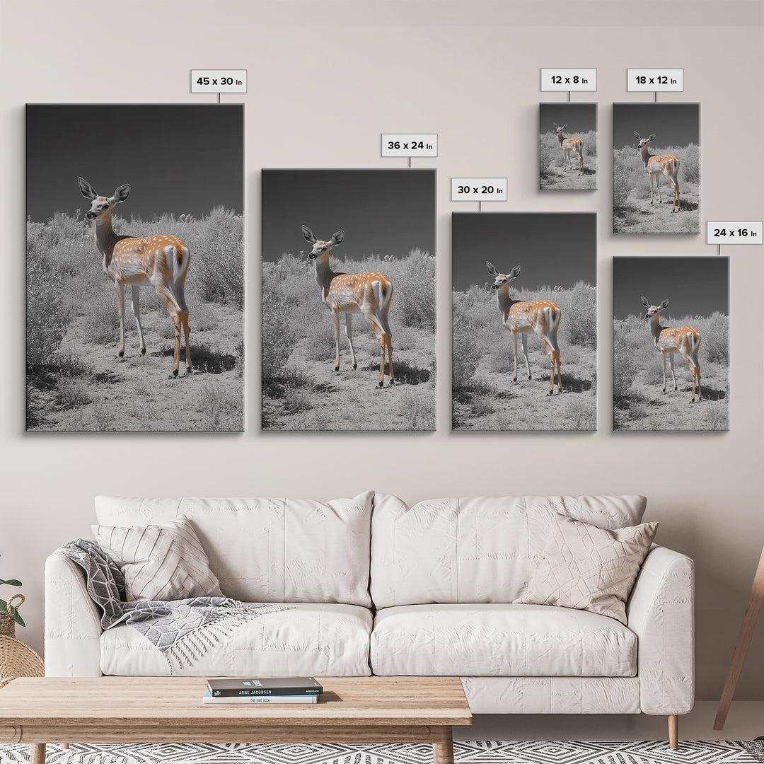 Baby Deer, Spotted Fawn, Desert Wildlife, Framed Canvas Print, Nursery Wall Art, Wildlife Nature Decor, Gentle Forest Animal Art