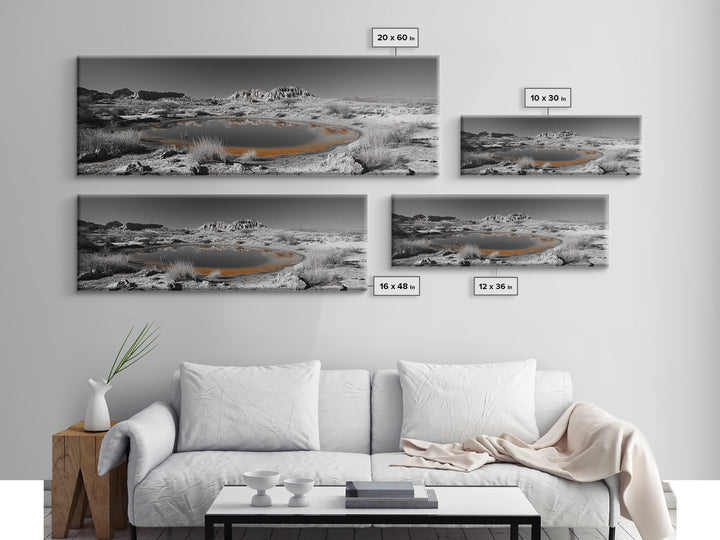 Desert Water Reflection, Desert Pond Scene, Minimalist Landscape Art, Framed Canvas Print, Neutral Wall Decor, Tranquil Nature Artwork