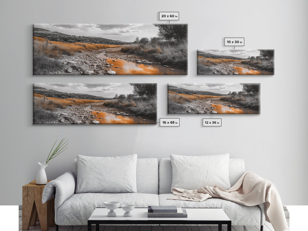 Autumn Stream, Golden Creek, Rustic Nature, Fall Landscape, Framed Canvas Print, Farmhouse Decor, Living Room Wall Art, Earth Tones