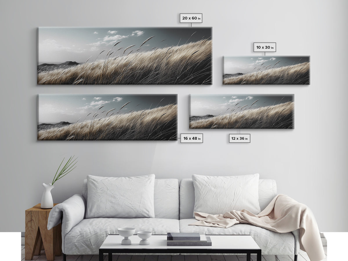 Golden Field, Windy Grass, Serene Meadow, Soft Light, Canvas Print, Minimalist Decor, Bedroom Wall Art, Neutral Landscape Art