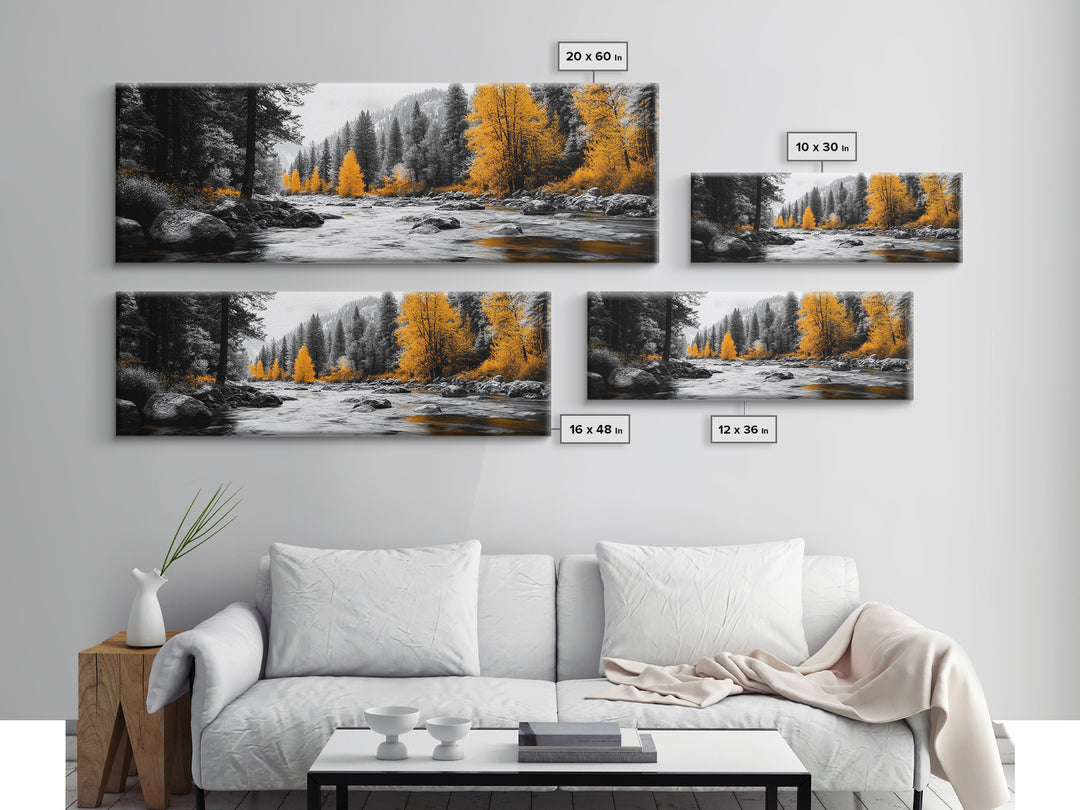 River Flow, Autumn Forest, Mountain Pines, Golden Trees, Canvas Print, Fall Decor, Nature Lover Gift, Rustic Wall Art, Boho Wall Art