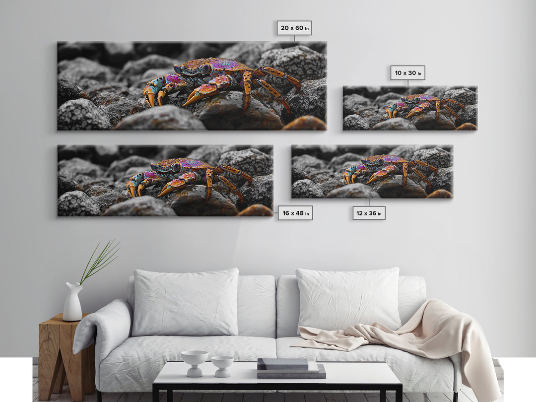 Rainbow Crab, Coastal Creature, Ocean Life, Vibrant Nature, Framed Canvas Print, Bathroom Wall Art, Coastal Home Decor
