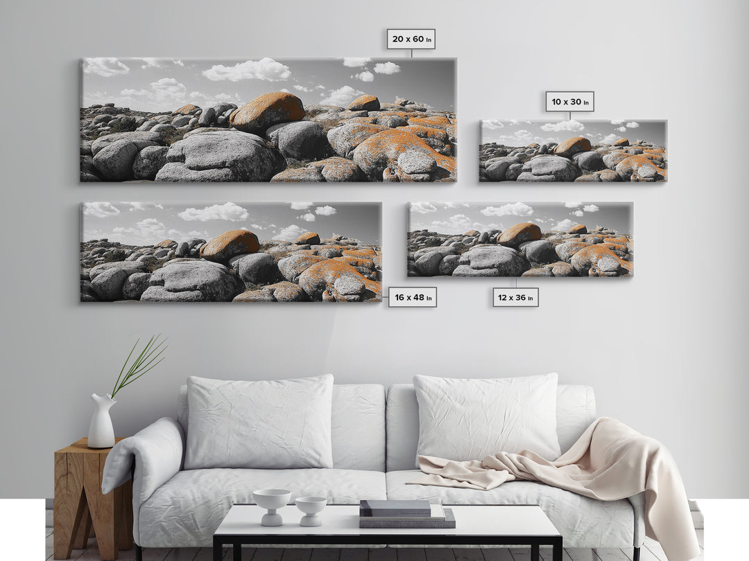 Granite Boulder Field, Orange Lichen Rocks, Desert Rockscape, Canvas Print, Natural Earth Decor, Living Room Wall Art