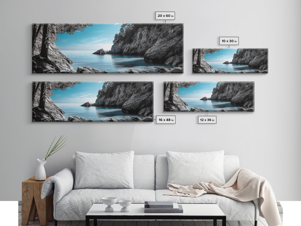 Coastal Cove, Ocean Escape, Blue Seascape, Nature View, Framed Canvas Print, Coastal Wall Decor, Bathroom Art, Nautical Beach Art