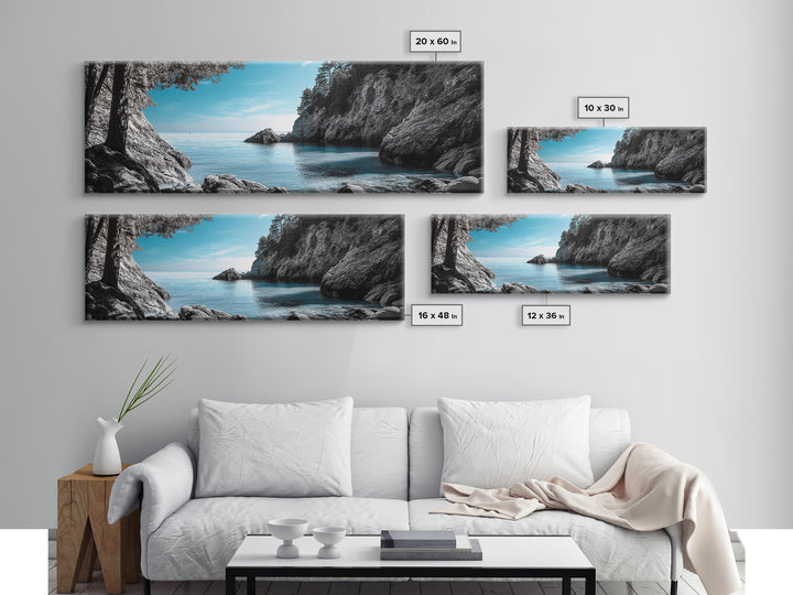 Coastal Cove, Ocean Escape, Blue Seascape, Nature View, Framed Canvas Print, Coastal Wall Decor, Bathroom Art, Nautical Beach Art