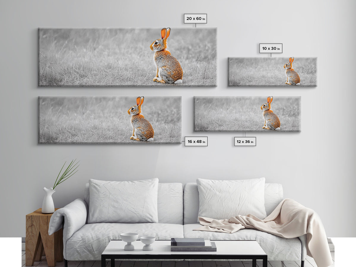 Orange Rabbit, Grass Field, Whimsical Nature, Framed Canvas Print, kids room wall art, nursery animal print, neutral nursery, woodland boho