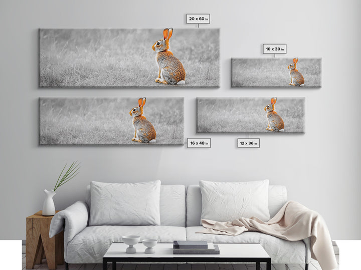 Orange Rabbit, Grass Field, Whimsical Nature, Framed Canvas Print, kids room wall art, nursery animal print, neutral nursery, woodland boho