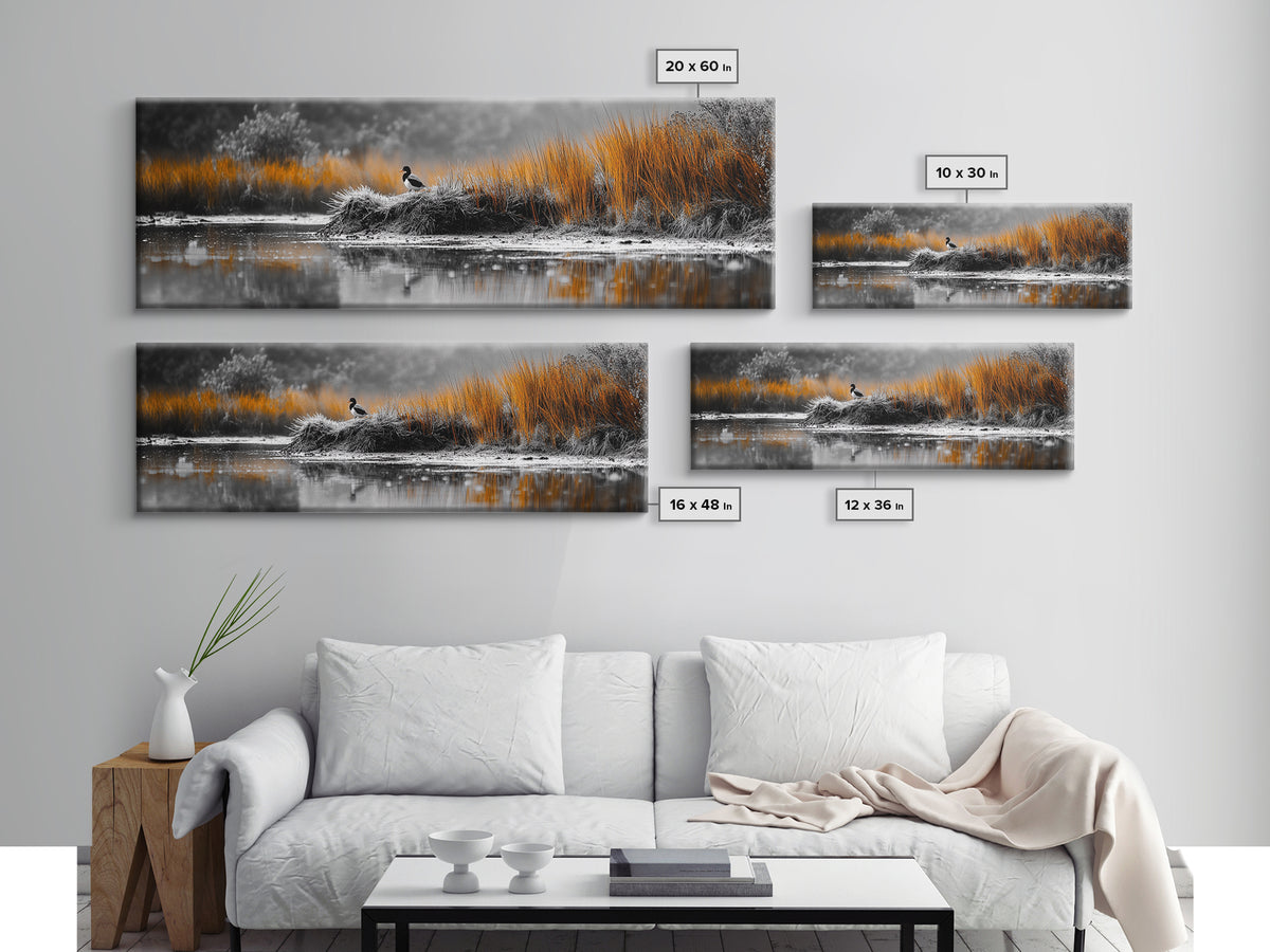 Autumn Marsh Scene, Duck Reflection, Moody Landscape, Canvas Print, Fall nature wall art, rustic home decor, cabin wall print