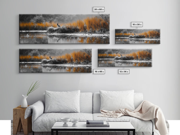 Autumn Marsh Scene, Duck Reflection, Moody Landscape, Canvas Print, Fall nature wall art, rustic home decor, cabin wall print