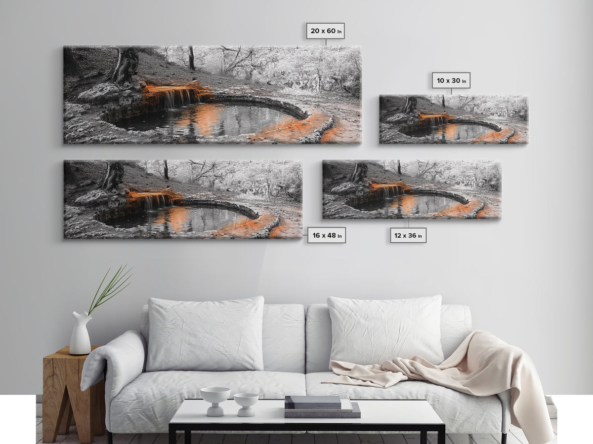 Forest Pool, Hidden Waterfall, Tranquil Woods, Canvas Print, calming rustic wall art, woodland decor, nature retreat artwork