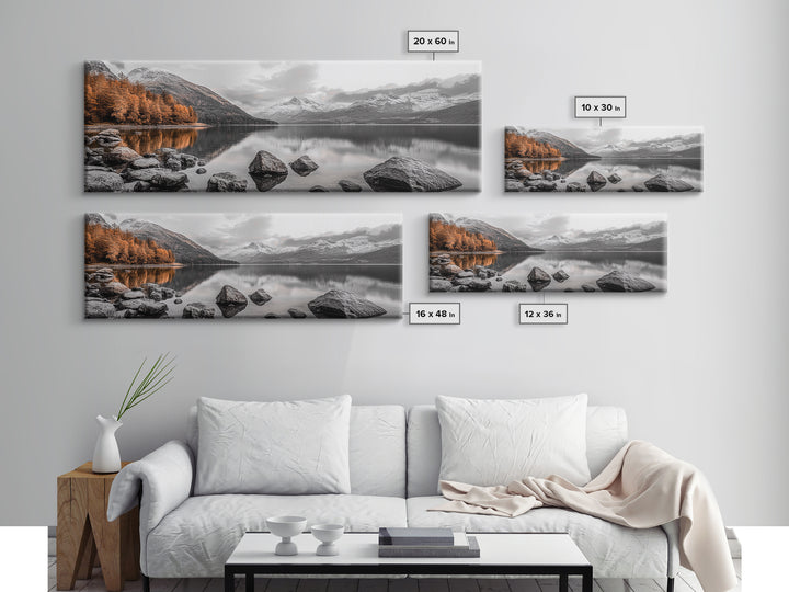 Autumn Lake Reflection, Serene Mountains, Warm Tones, Framed Canvas Print, Fall Home Decor, Rustic Landscape, Cabin Wall Art