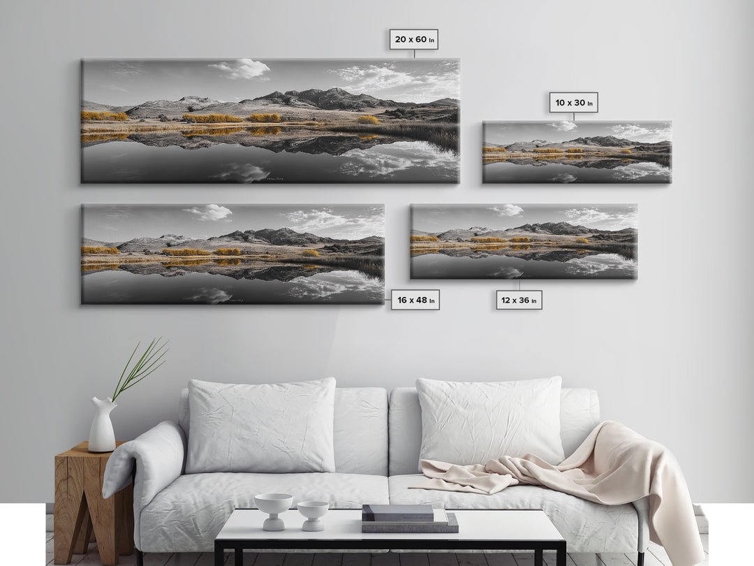 Yellow Trees, Mirror Lake, Majestic Mountains, Canvas Print, Fall Wall Art, Nature Photography, Peaceful Landscape Decor