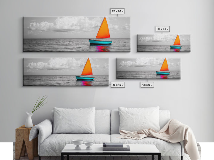Sailboat Art, Bright Sail, Ocean Calm, Nautical Theme, Framed Canvas Print, Beach Wall Art, Coastal Decor, Minimalist Living Room Art
