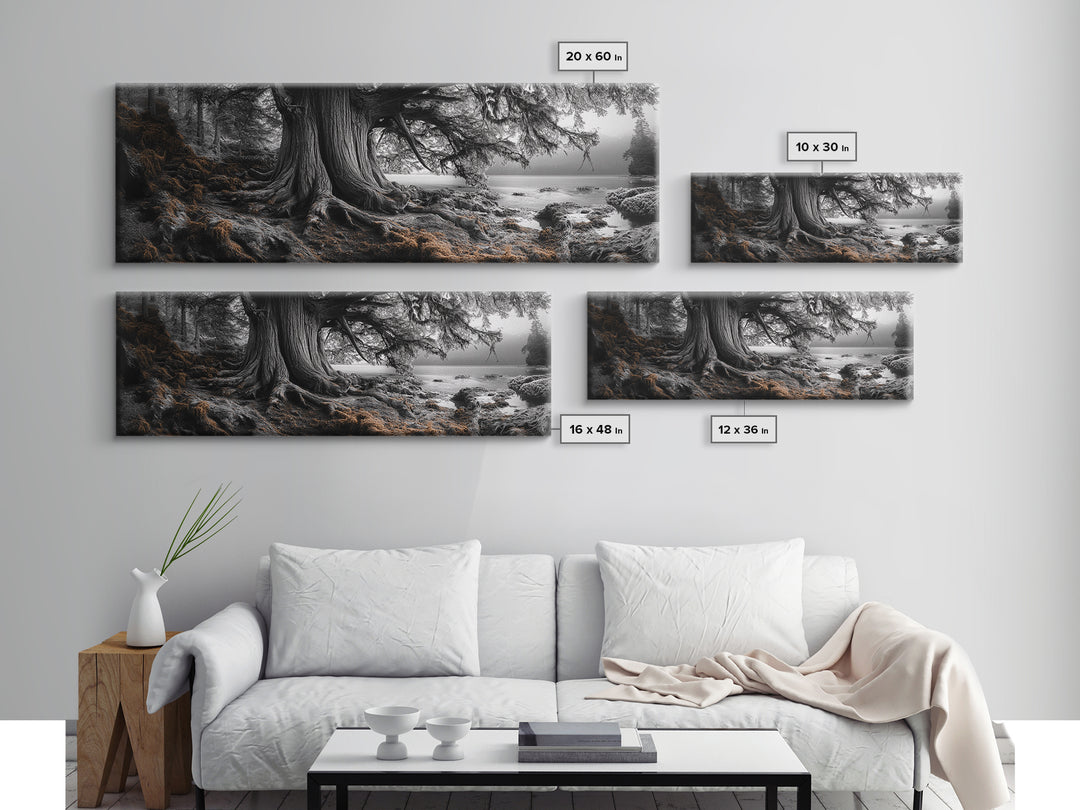 Ancient Tree, Forest Roots, Coastal Woods, Mystical Scene, Framed Canvas Print, Nature Wall Art, Woodland Decor, Moody Living Room Art