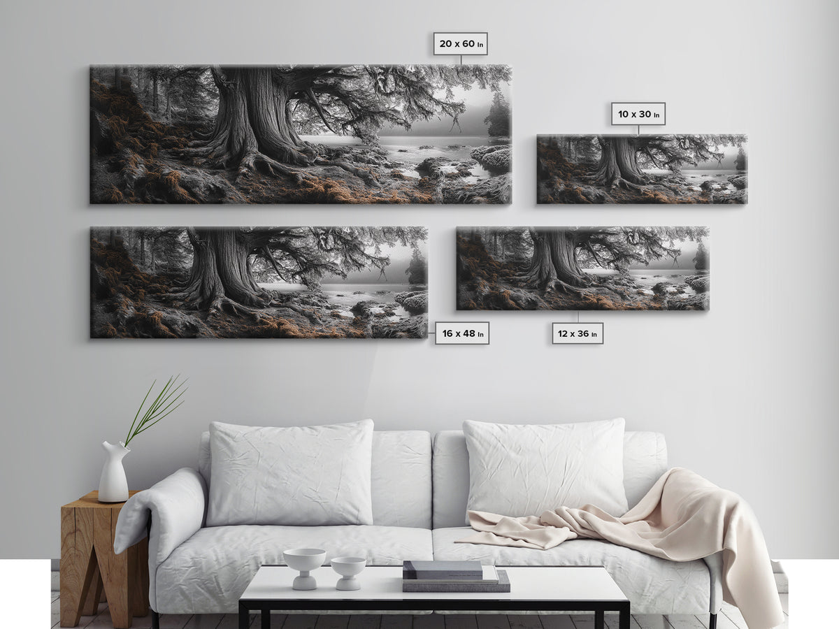 Ancient Tree, Forest Roots, Coastal Woods, Mystical Scene, Framed Canvas Print, Nature Wall Art, Woodland Decor, Moody Living Room Art