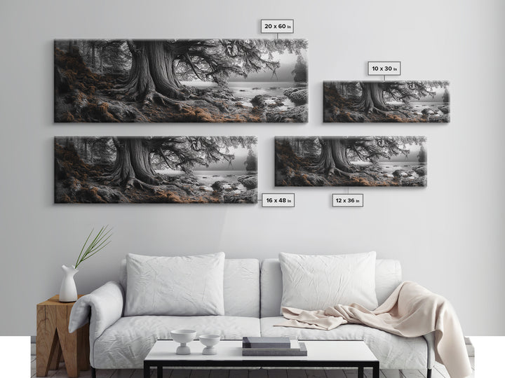 Ancient Tree, Forest Roots, Coastal Woods, Mystical Scene, Framed Canvas Print, Nature Wall Art, Woodland Decor, Moody Living Room Art