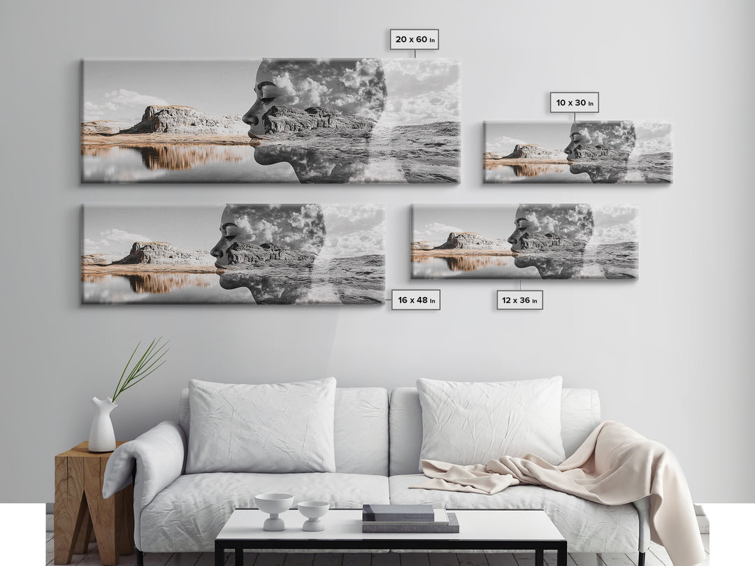 Desert Mirage, Double Exposure, Nature Portrait, Moody Art, Framed Canvas Print, Surreal Landscape, Boho Wall Art, Bedroom Decor