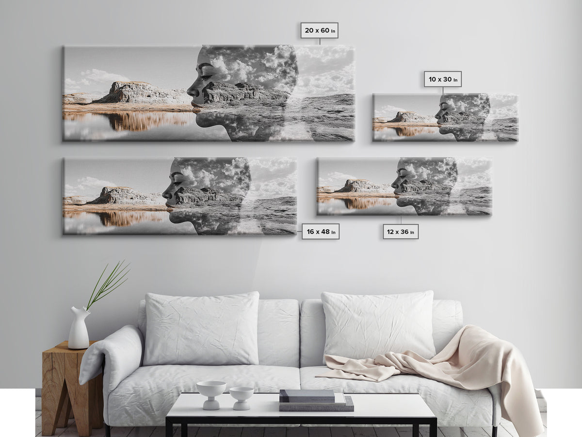 Desert Mirage, Double Exposure, Nature Portrait, Moody Art, Framed Canvas Print, Surreal Landscape, Boho Wall Art, Bedroom Decor