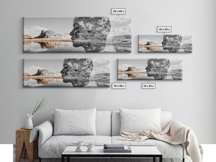 Desert Mirage, Double Exposure, Nature Portrait, Moody Art, Framed Canvas Print, Surreal Landscape, Boho Wall Art, Bedroom Decor