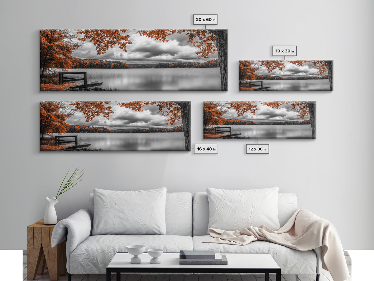 Autumn Trees, Lakeside Peace, Fall Foliage, Tranquil View, Framed Canvas Print, Fall Wall Art, Cabin Decor, Cozy Living Room Art