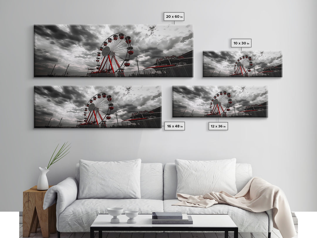 Ferris Wheel, Carnival Ride, Stormy Sky, Fairground Scene, Framed Canvas Print, Retro Wall Art, Teen Bedroom Decor, Industrial Urban Style