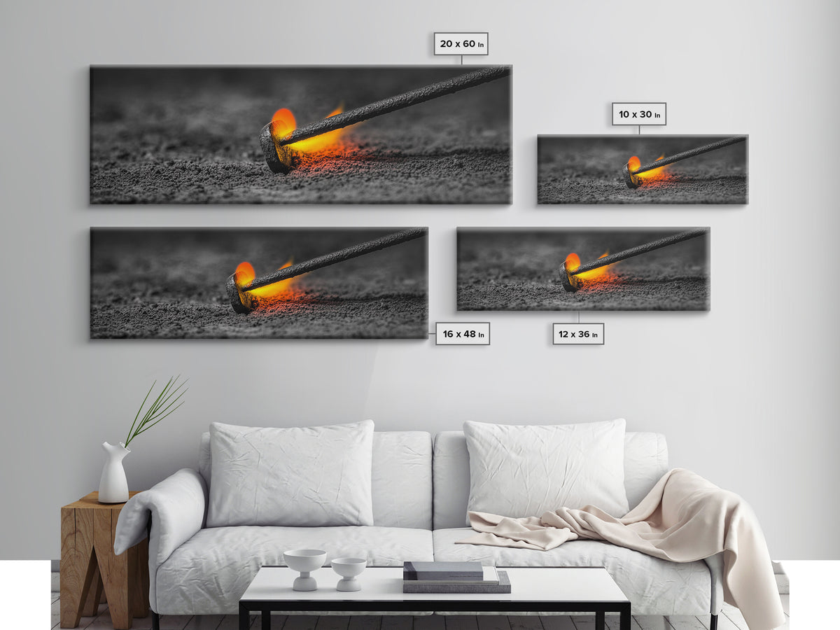 Branding Iron Fire, Industrial Glow Art, Rustic Ranch Scene, Cowboy Western Print, Canvas Print, Man Cave Wall Art, Farmhouse Decor