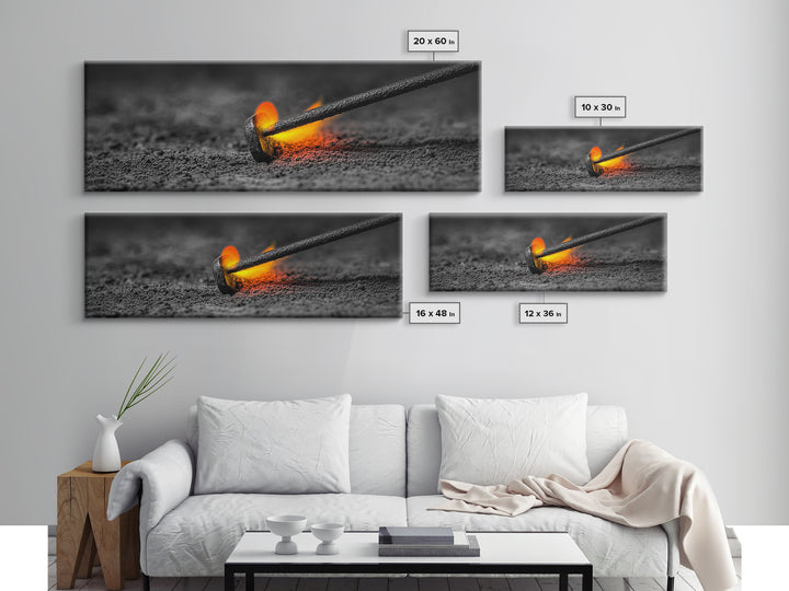 Branding Iron Fire, Industrial Glow Art, Rustic Ranch Scene, Cowboy Western Print, Canvas Print, Man Cave Wall Art, Farmhouse Decor