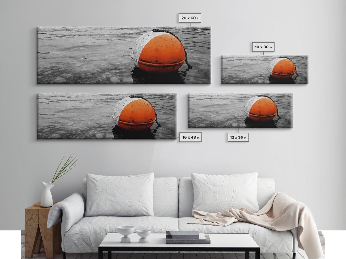 Orange Buoy Water, Minimal Marine Still Life, Nautical Photography, Ocean Vibe, Canvas Print, Bathroom Wall Art, Coastal Industrial Decor