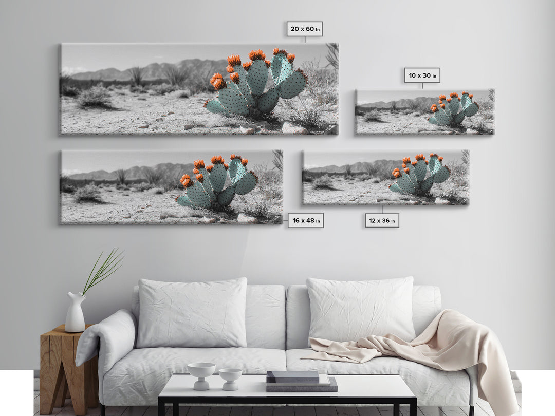 Cactus Garden, Desert Life, Orange Bloom, Nature Vibes, Framed Canvas Print, Rustic Wall Art, Boho Decor, Office Botanical Accent