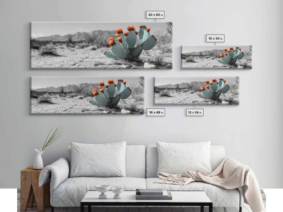 Cactus Garden, Desert Life, Orange Bloom, Nature Vibes, Framed Canvas Print, Rustic Wall Art, Boho Decor, Office Botanical Accent