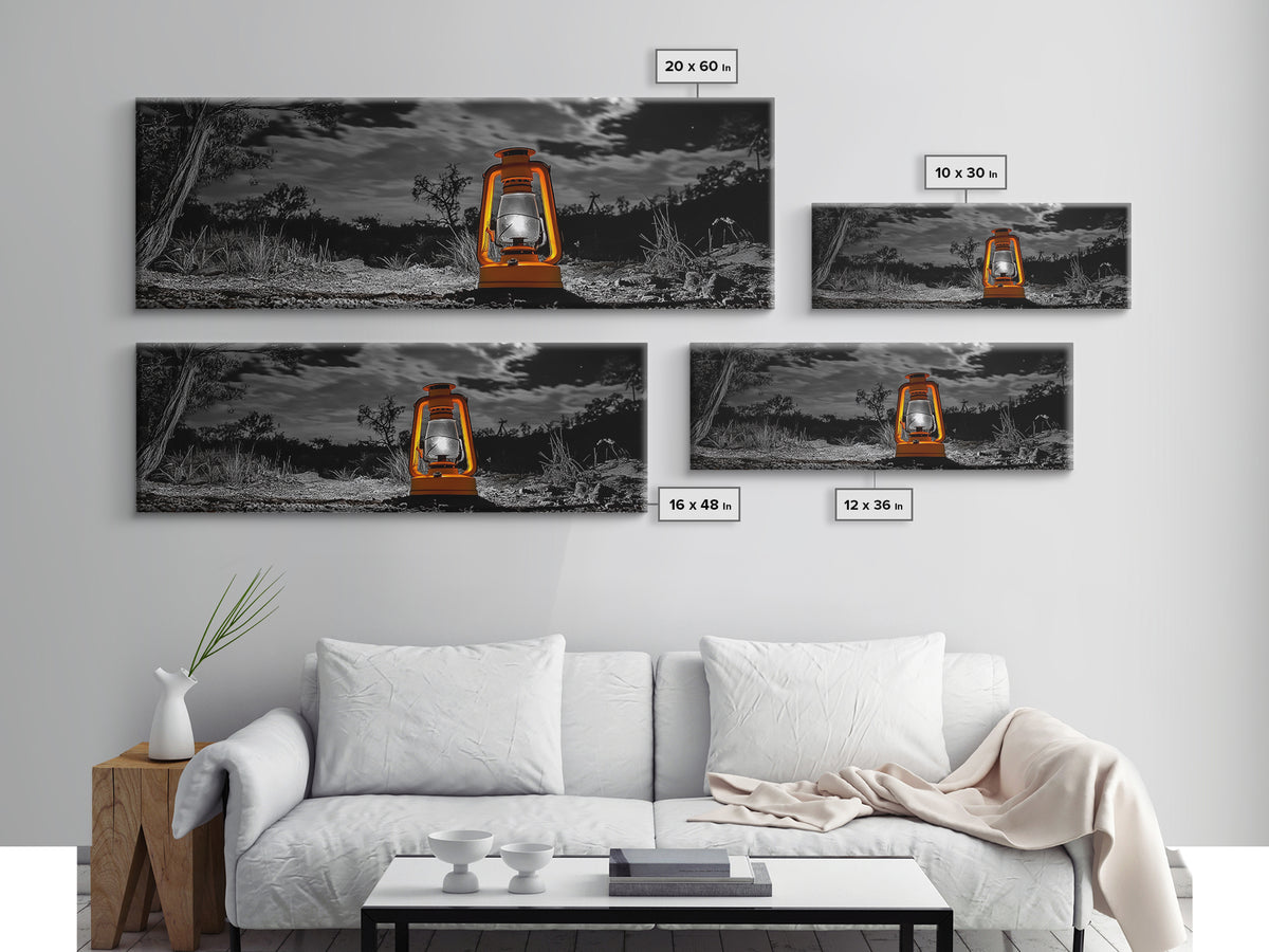 Lantern Glow, Night Forest, Rustic Camping, Glowing Light, Canvas Print, Fall Wall Art, Cozy Home Accent, Cabin or Den Decor