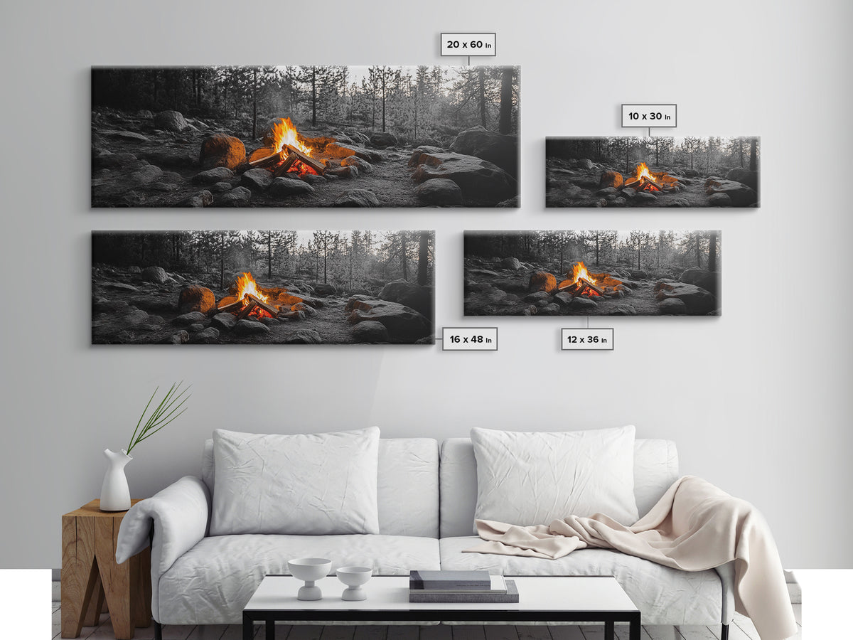 Campfire Heat, Forest Light, Autumn Fire, Nature Glow, Canvas Print, Rustic Wall Art, Cabin Living Decor, Outdoor Adventure Style