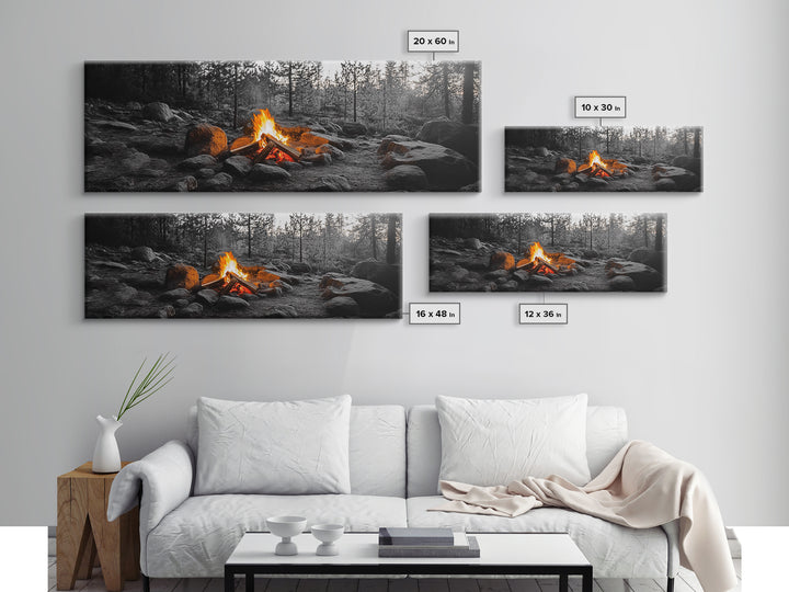Campfire Heat, Forest Light, Autumn Fire, Nature Glow, Canvas Print, Rustic Wall Art, Cabin Living Decor, Outdoor Adventure Style